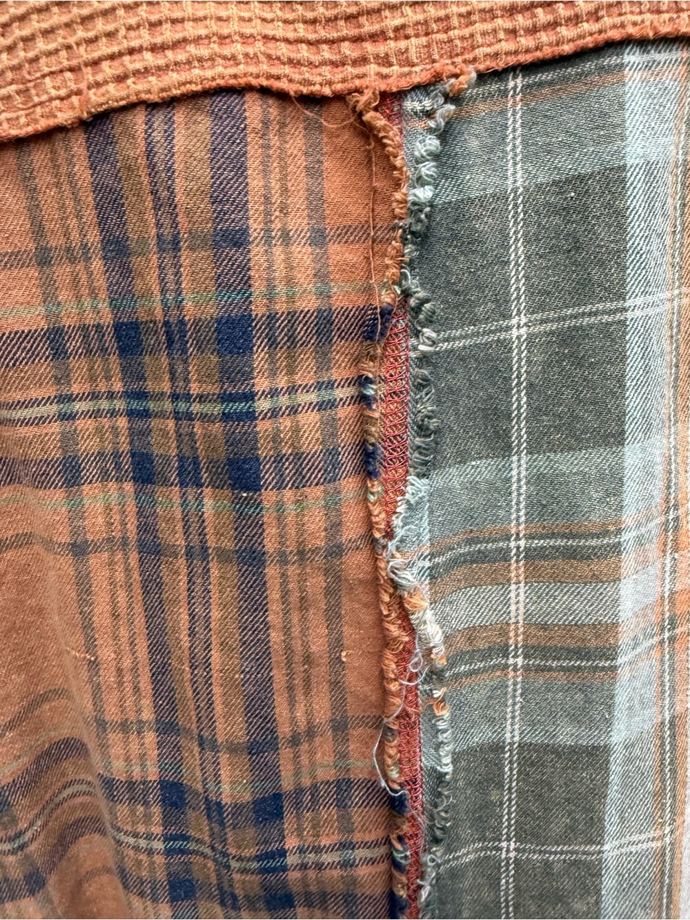 Oli & Hali Boho Patchwork Mixed Plaid Waffle Knit Raw Hem Oversized Shacket Top - Picture 8 of 9
